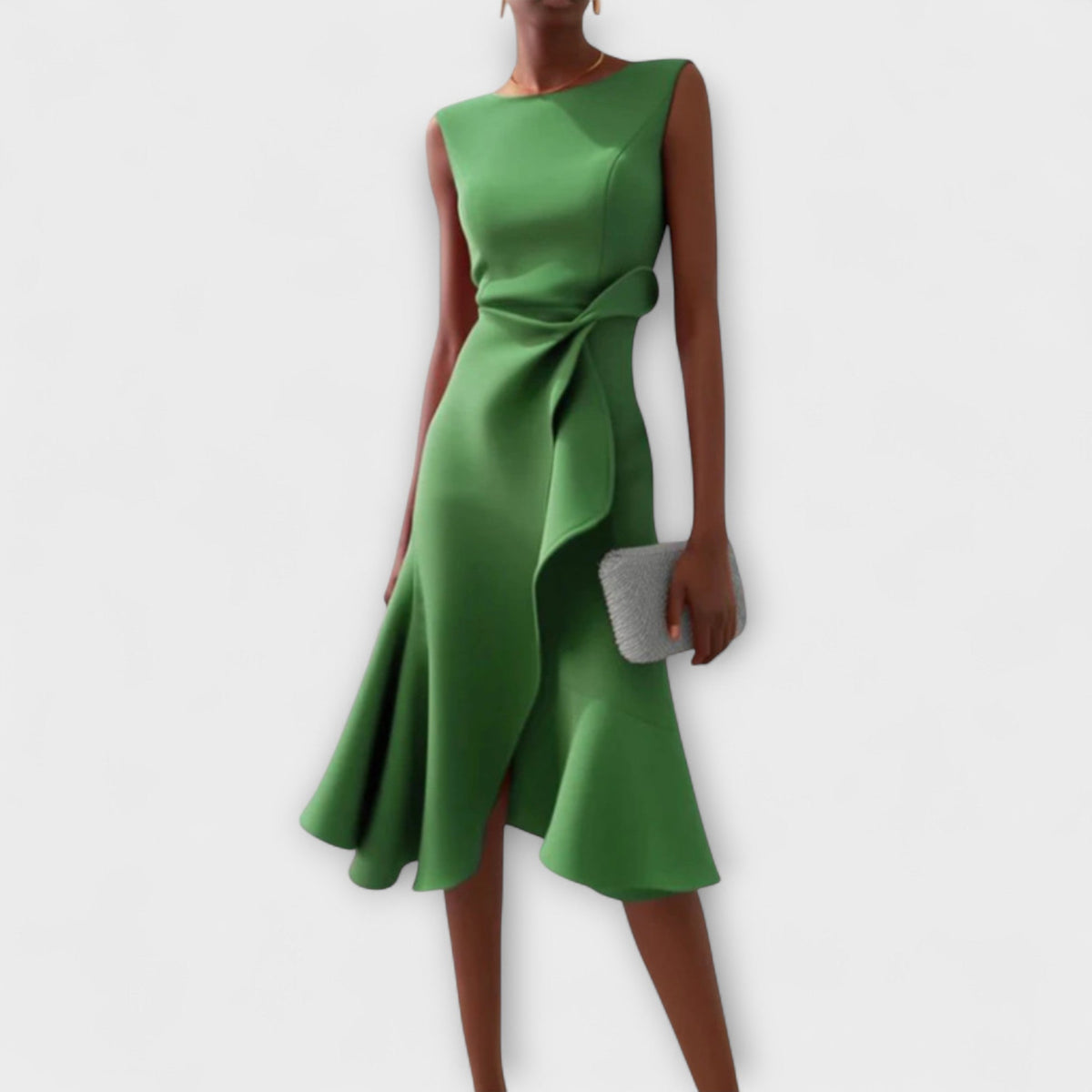 Joselyn · Vestido midi asimétrico drapeado – Silvia Morel