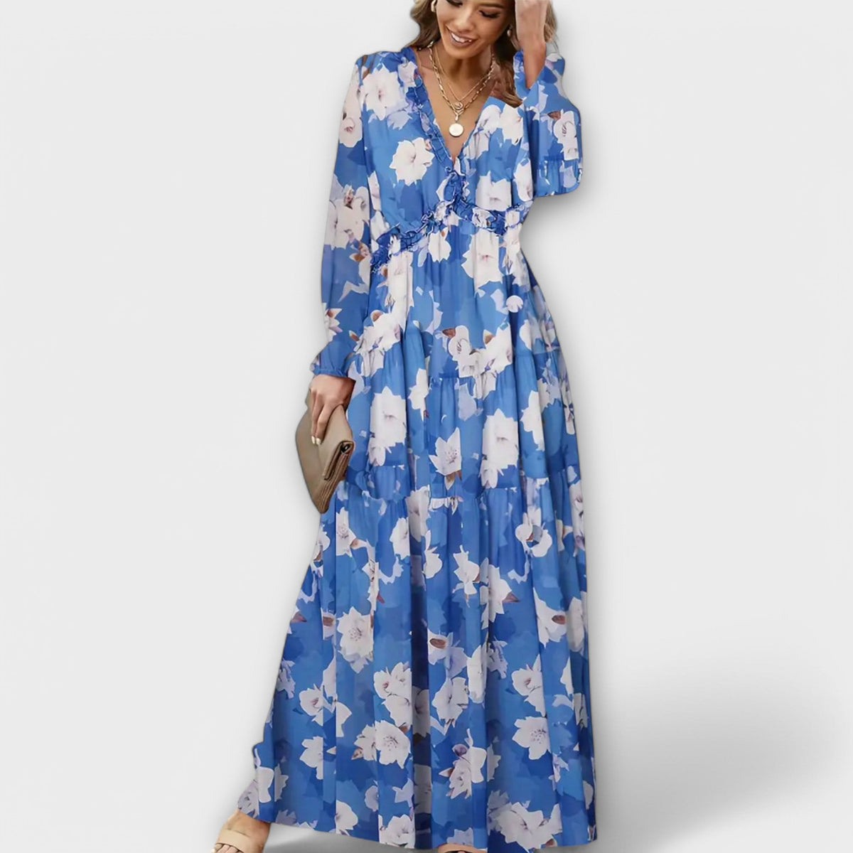 Lisette · Vestido largo plisado de manga larga – Silvia Morel