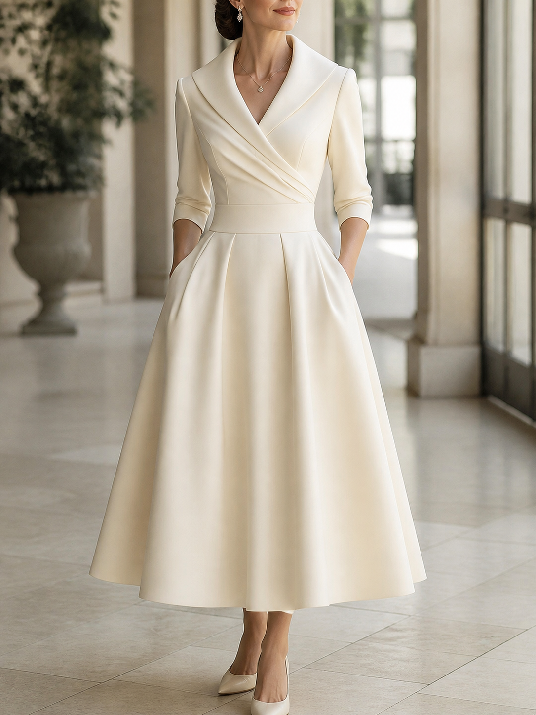 Satina · Vestido midi satinado con escote cruzado – Silvia Morel