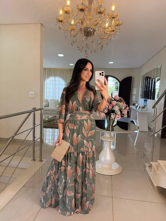 Norma · Vestido largo floral con volantes – Silvia Morel