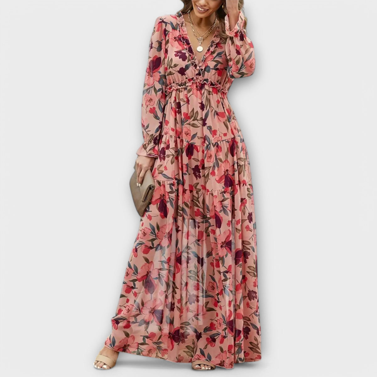Lisette · Vestido largo plisado de manga larga – Silvia Morel