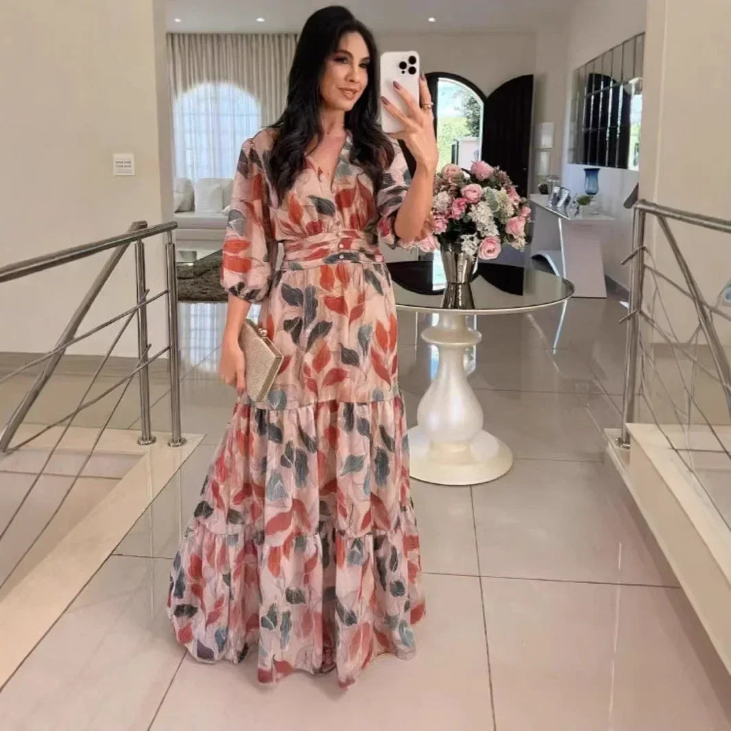 Norma · Vestido largo floral con volantes – Silvia Morel