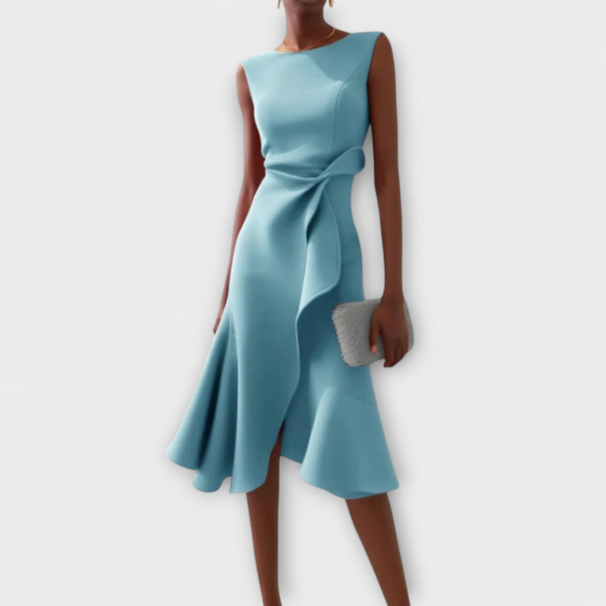 Joselyn · Vestido midi asimétrico drapeado – Silvia Morel