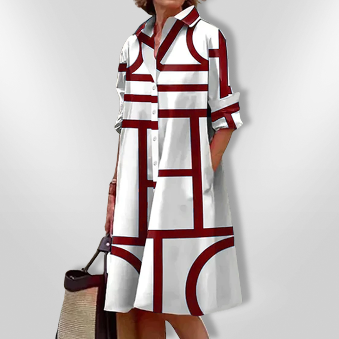 Wanda · Vestido midi camisero geométrico – Silvia Morel