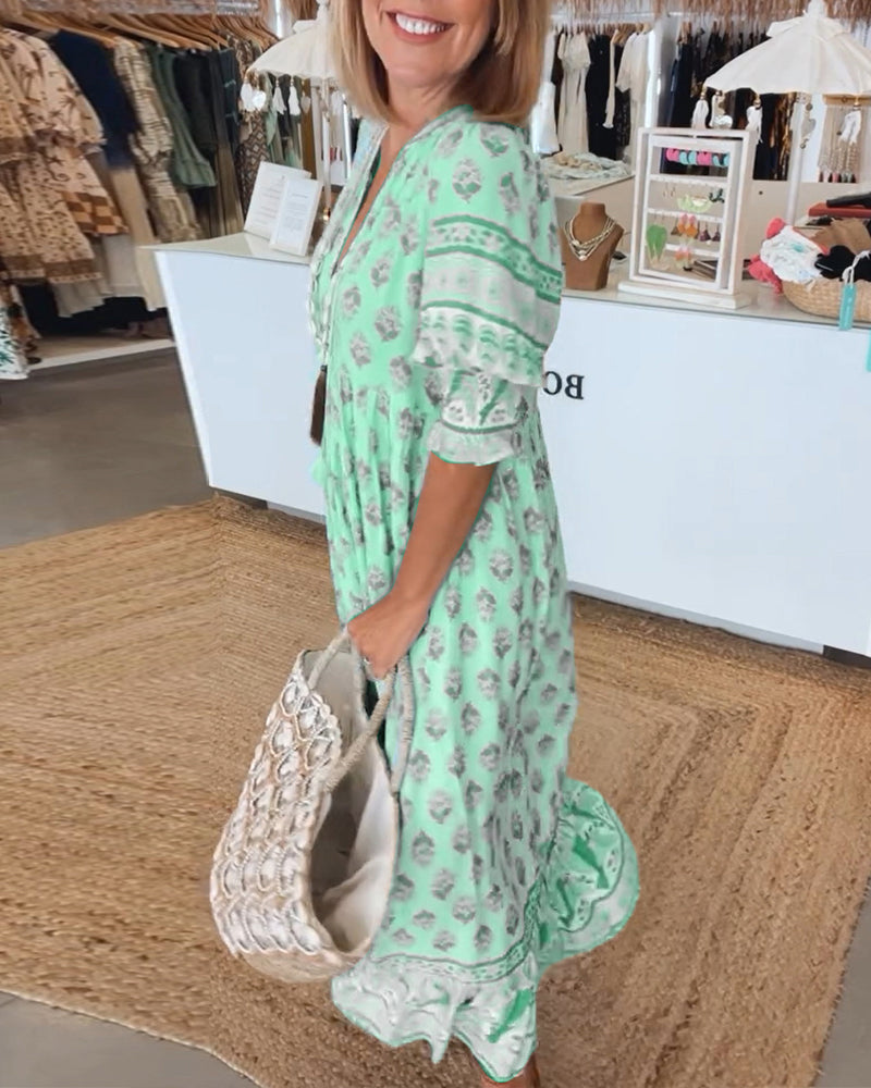 Adela · Vestido midi estampado con media manga – Silvia Morel