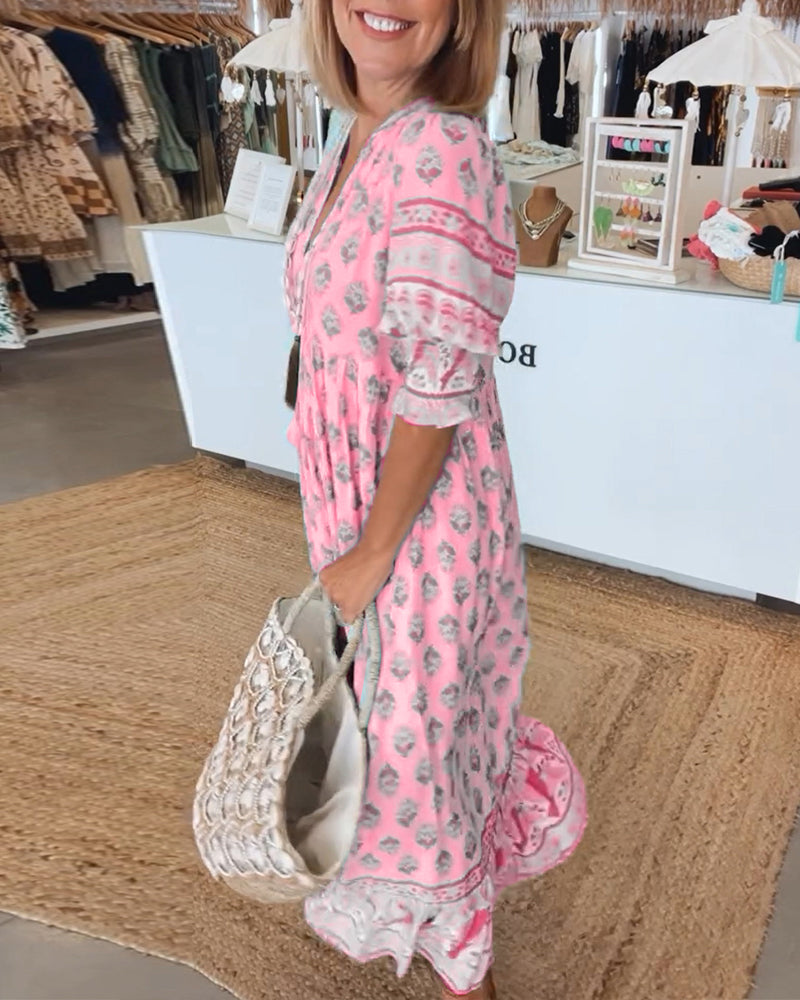 Adela · Vestido midi estampado con media manga – Silvia Morel