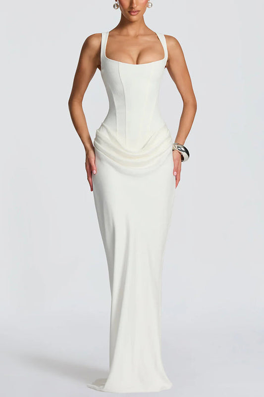Ivana · Vestido largo satinado de escote cuadrado – Silvia Morel