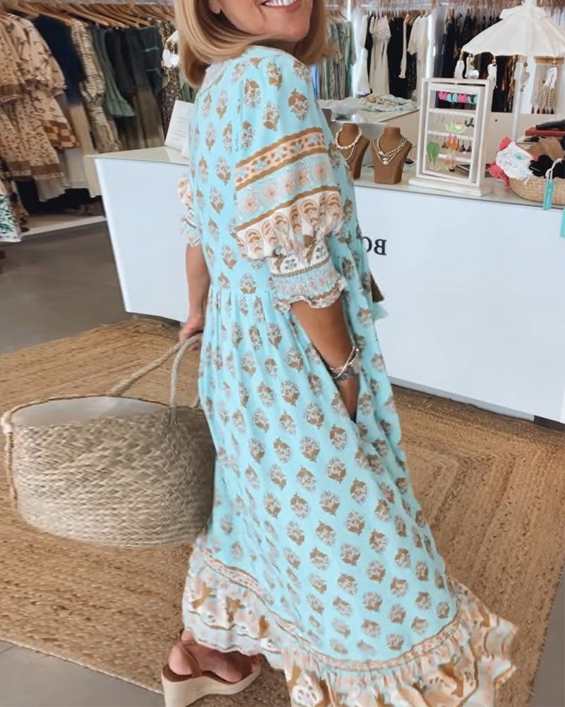 Adela · Vestido midi estampado con media manga – Silvia Morel