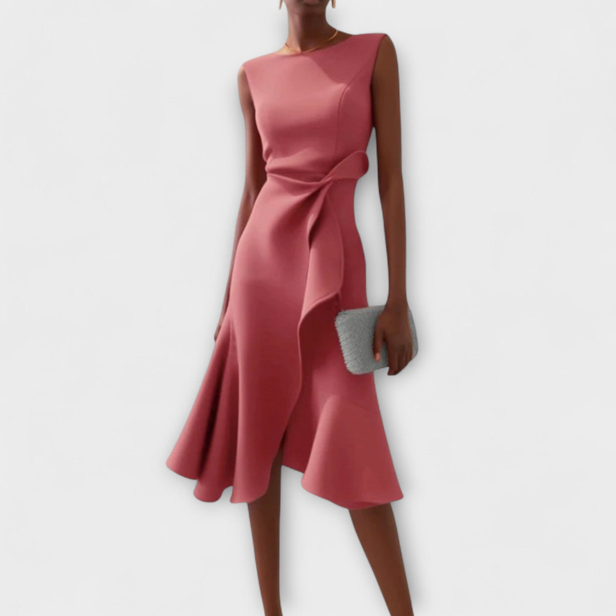 Joselyn · Vestido midi asimétrico drapeado – Silvia Morel
