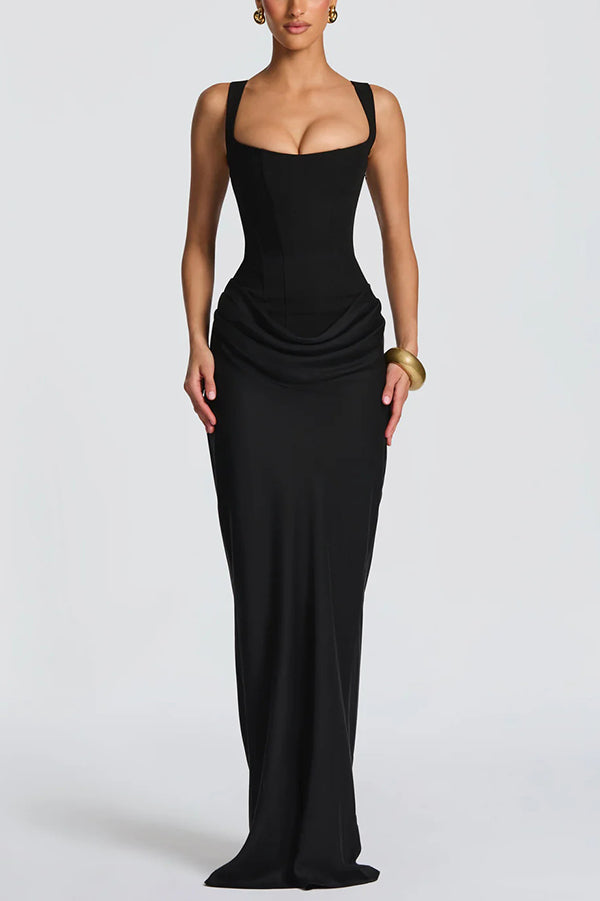 Ivana · Vestido largo satinado de escote cuadrado – Silvia Morel