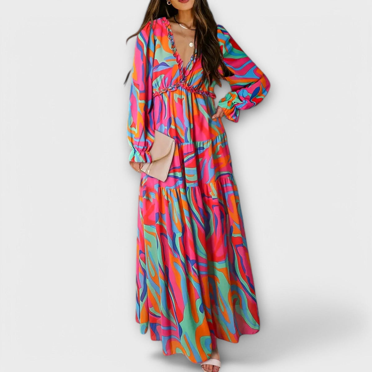 Lisette · Vestido largo plisado de manga larga – Silvia Morel