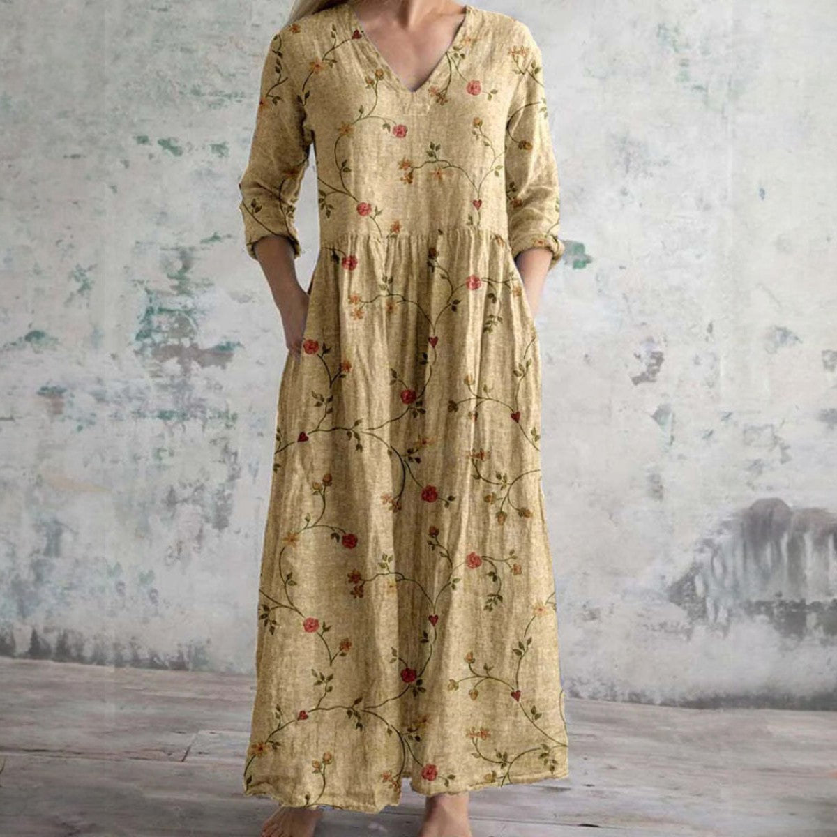 Erika · Vestido largo floral de aire natural – Silvia Morel