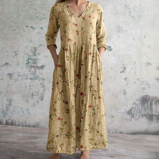 Erika · Vestido largo floral de aire natural – Silvia Morel