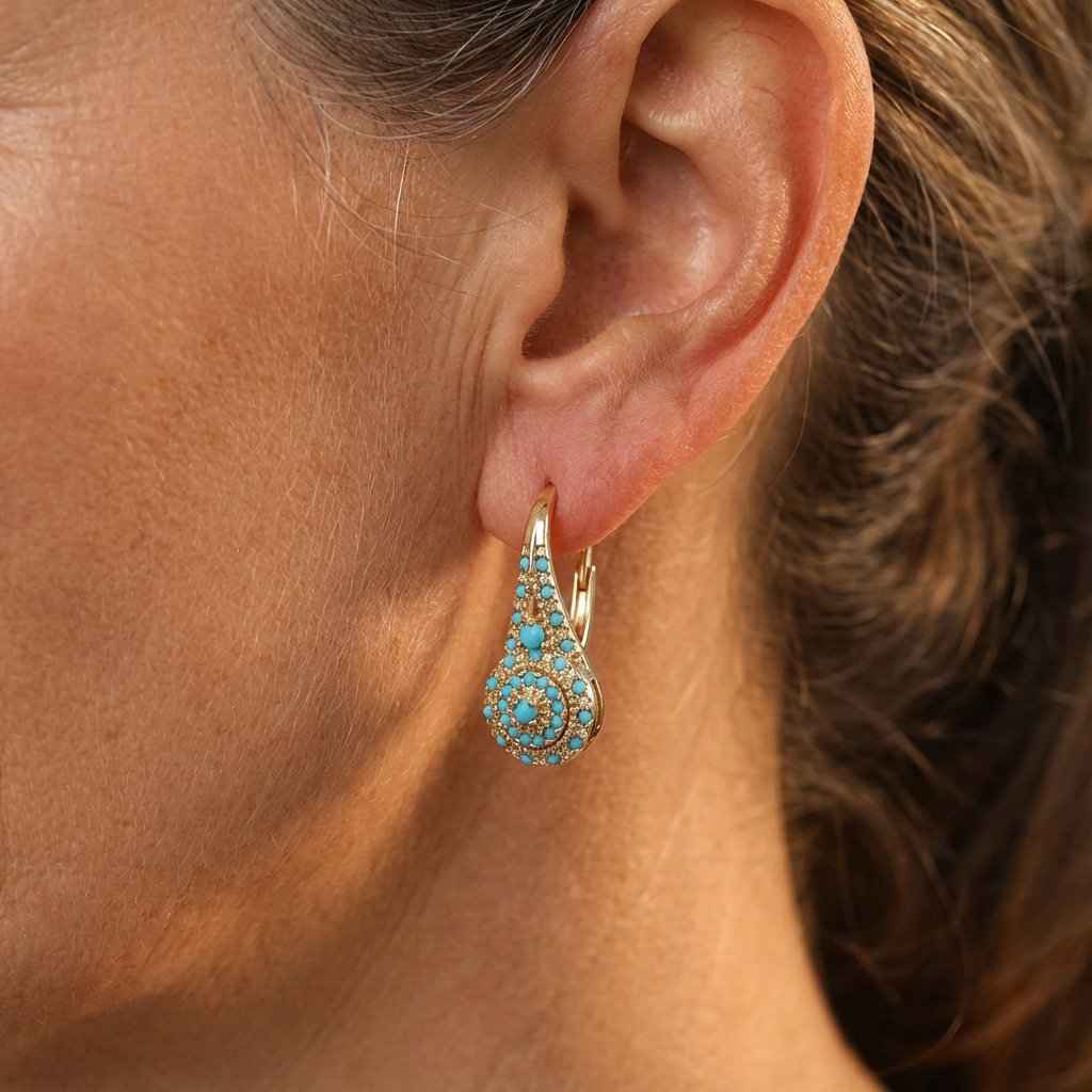 Ámbar · Pendientes de lágrima con mosaico turquesa – Silvia Morel