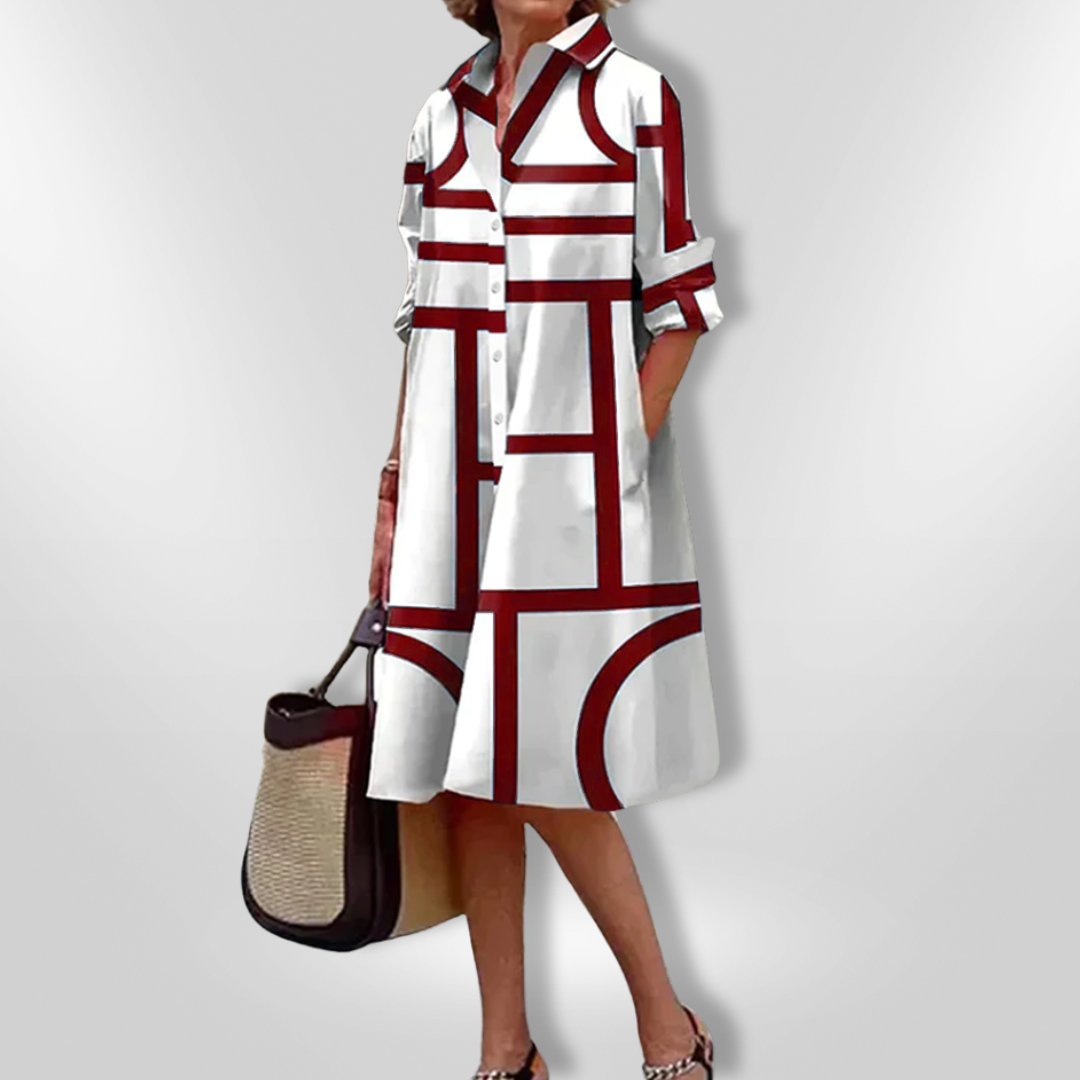 Wanda · Vestido midi camisero geométrico – Silvia Morel