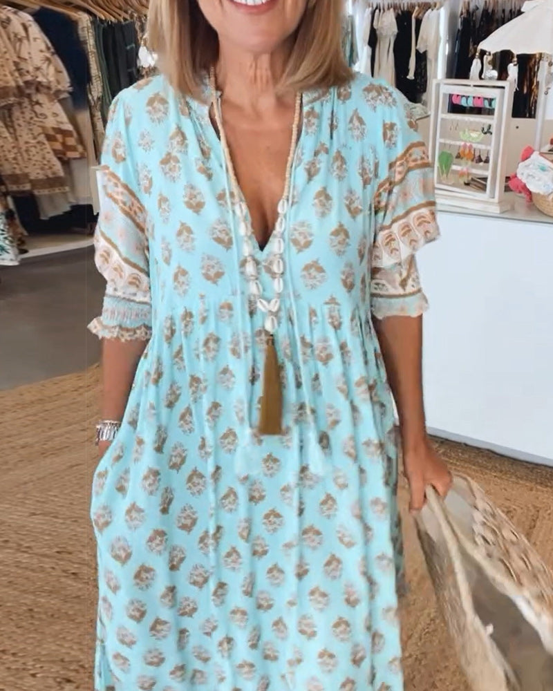 Adela · Vestido midi estampado con media manga – Silvia Morel