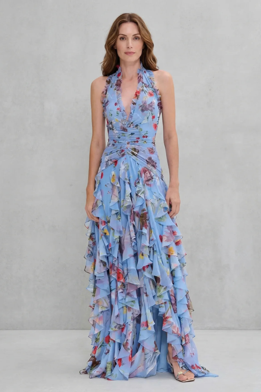 Jana · Vestido largo halter de rosas – Silvia Morel