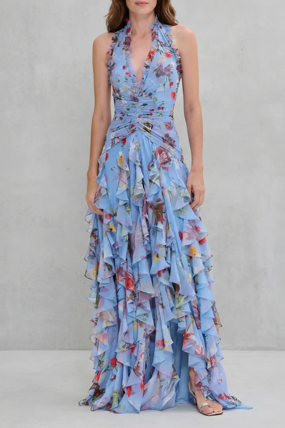 Jana · Vestido largo halter de rosas – Silvia Morel
