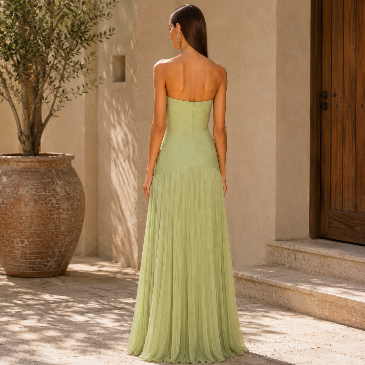 Esther · Vestido palabra de honor plisado – Silvia Morel