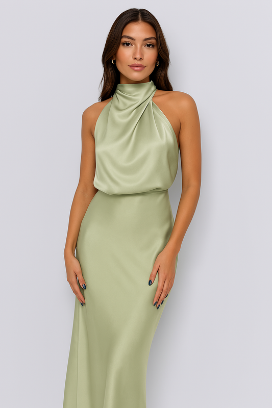 Nuria · Vestido midi satinado halter – Silvia Morel