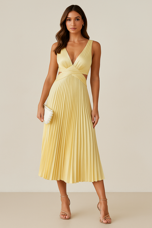 Riviera · Vestido midi plisado con aberturas – Silvia Morel
