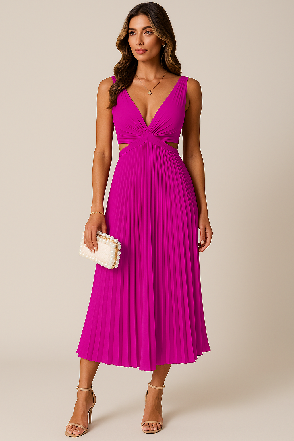 Riviera · Vestido midi plisado con aberturas – Silvia Morel