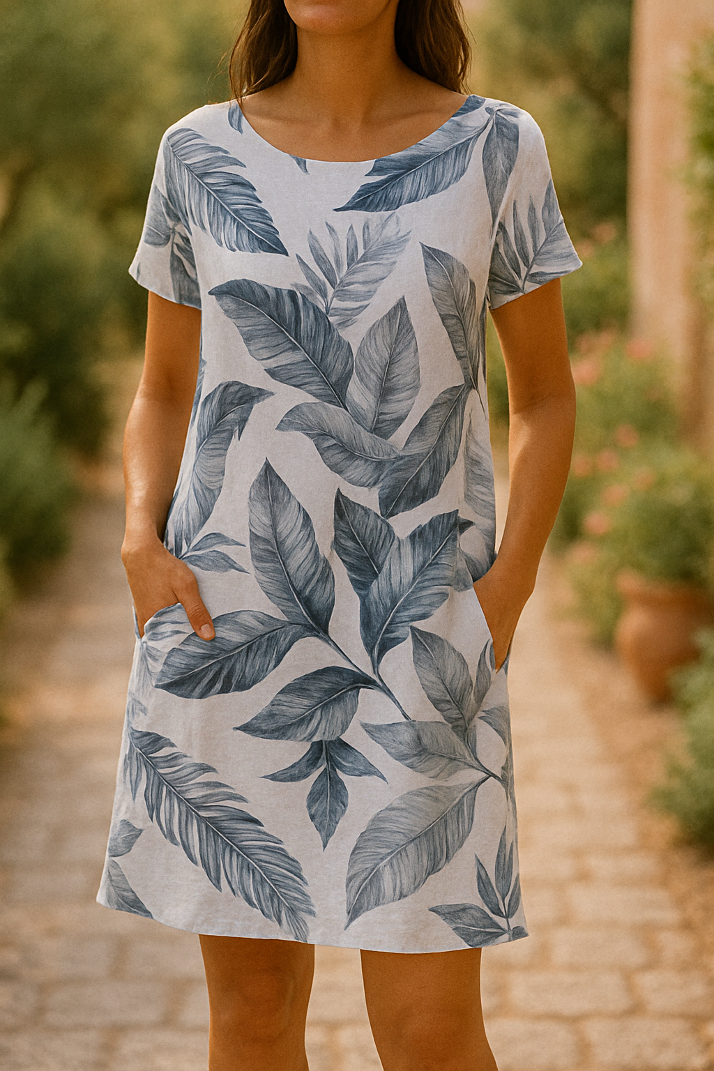 Botánica · Vestido con estampado botánico y bolsillos – Silvia Morel