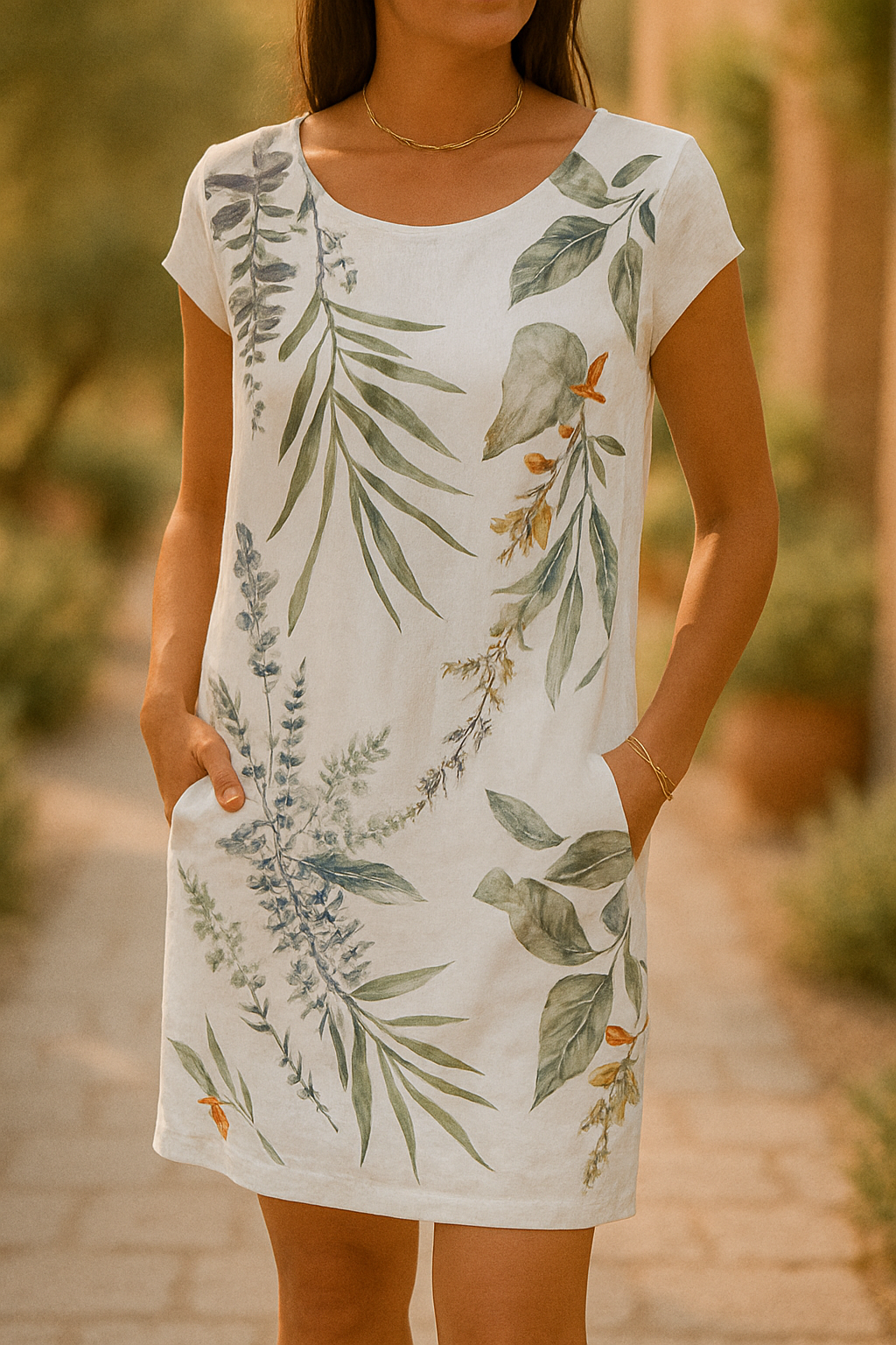 Botánica · Vestido con estampado botánico y bolsillos – Silvia Morel