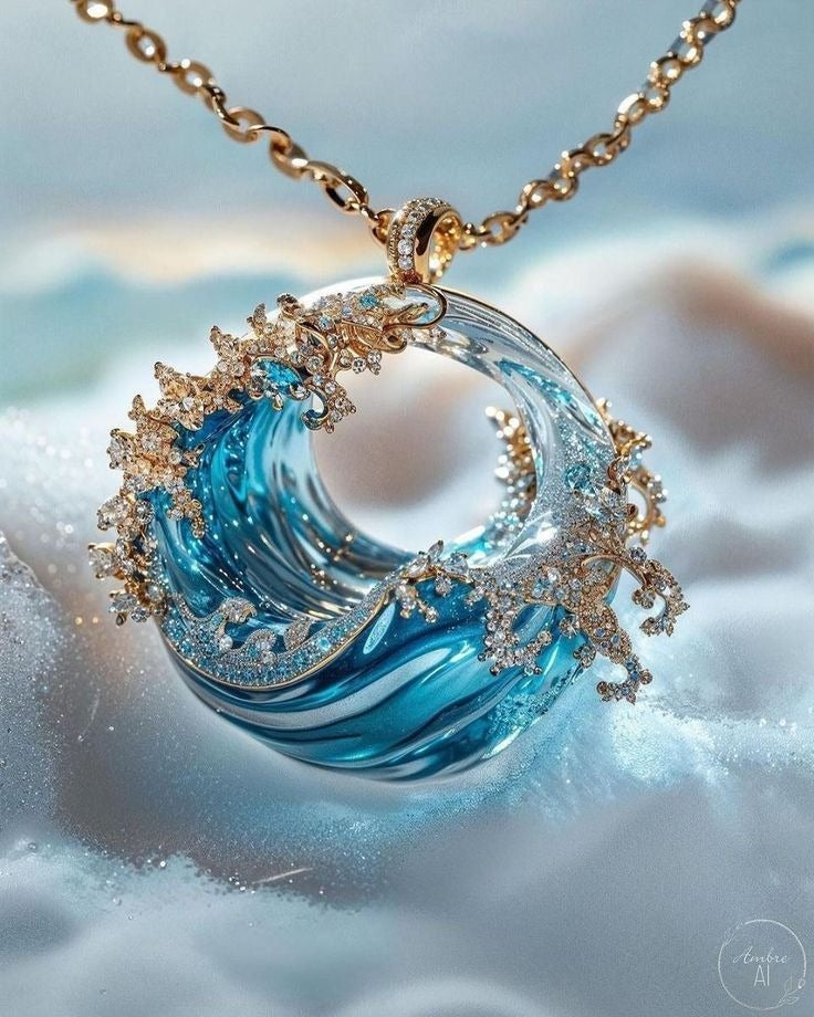 Caracola · Collar dorado y azul – Silvia Morel