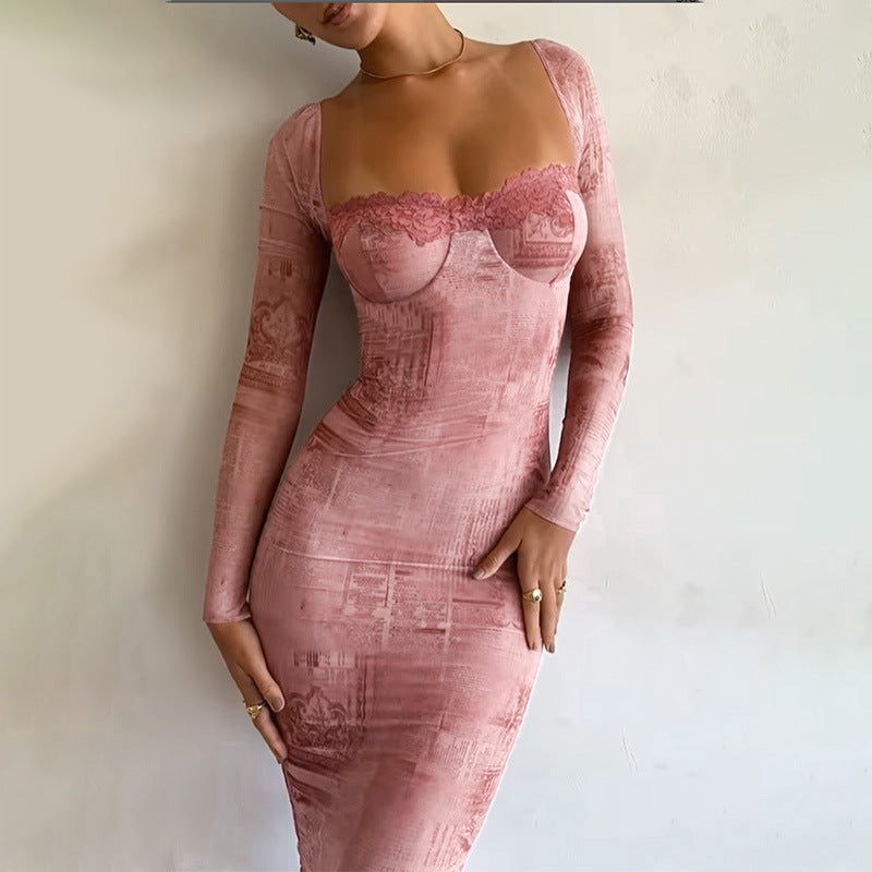 Lorena · Vestido rosa ceñido de manga larga – Silvia Morel