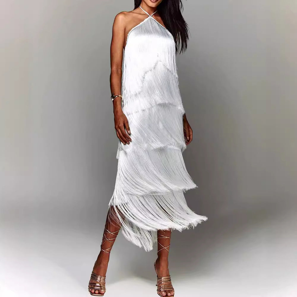 Borla · Vestido halter con borlas – Silvia Morel