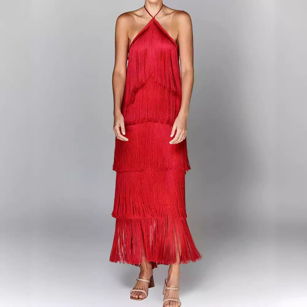 Borla · Vestido halter con borlas – Silvia Morel