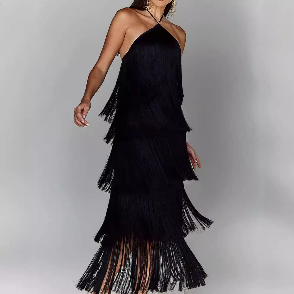 Borla · Vestido halter con borlas – Silvia Morel