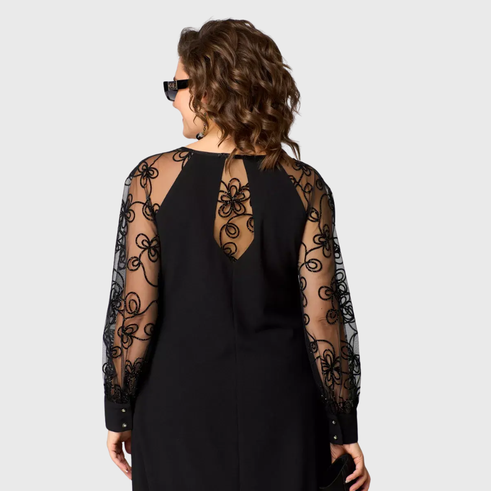 Delfina · Vestido negro con mangas de encaje – Silvia Morel