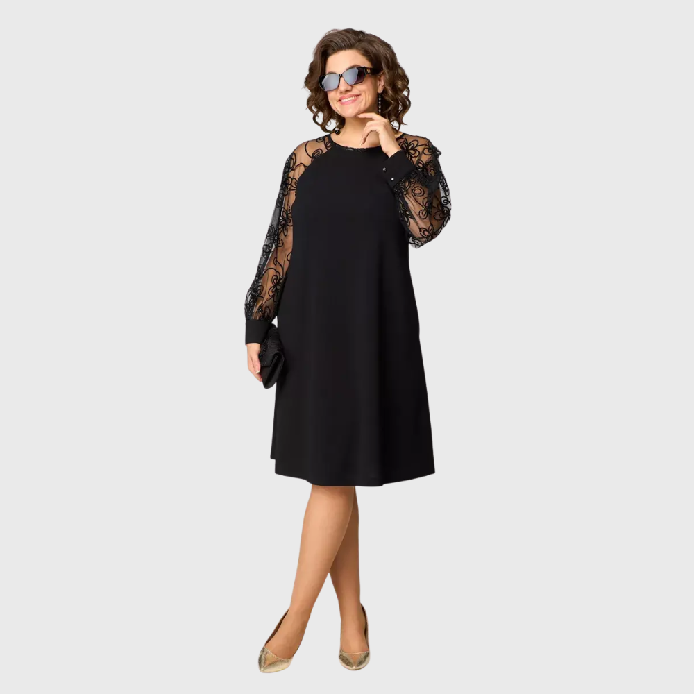 Delfina · Vestido negro con mangas de encaje – Silvia Morel