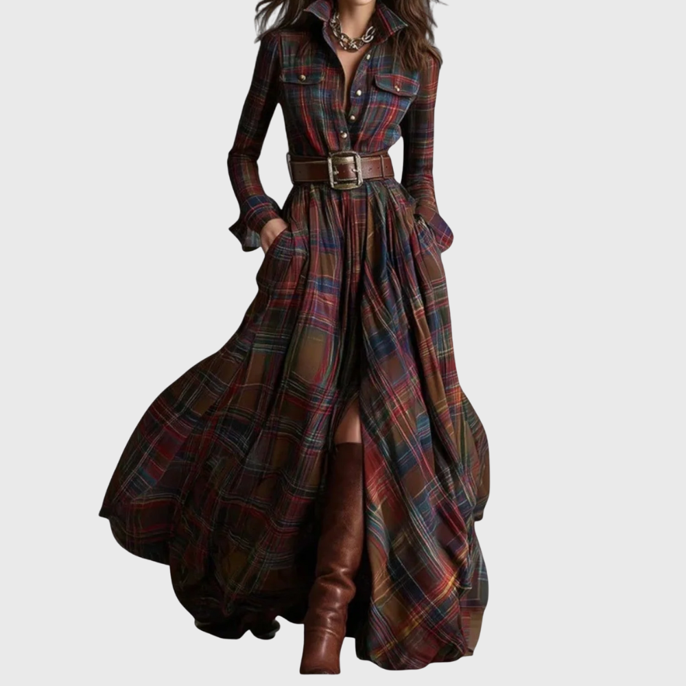 Celina · Vestido largo de cuadros – Silvia Morel