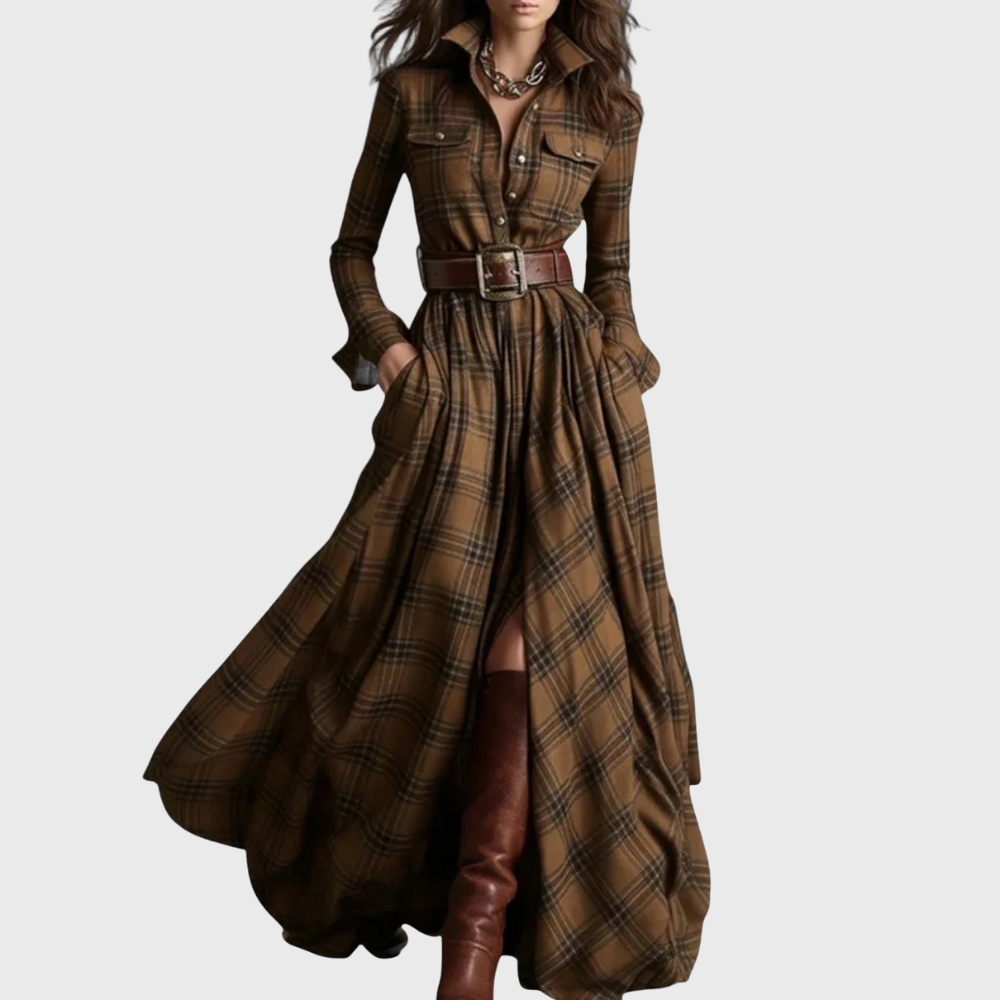 Celina · Vestido largo de cuadros – Silvia Morel