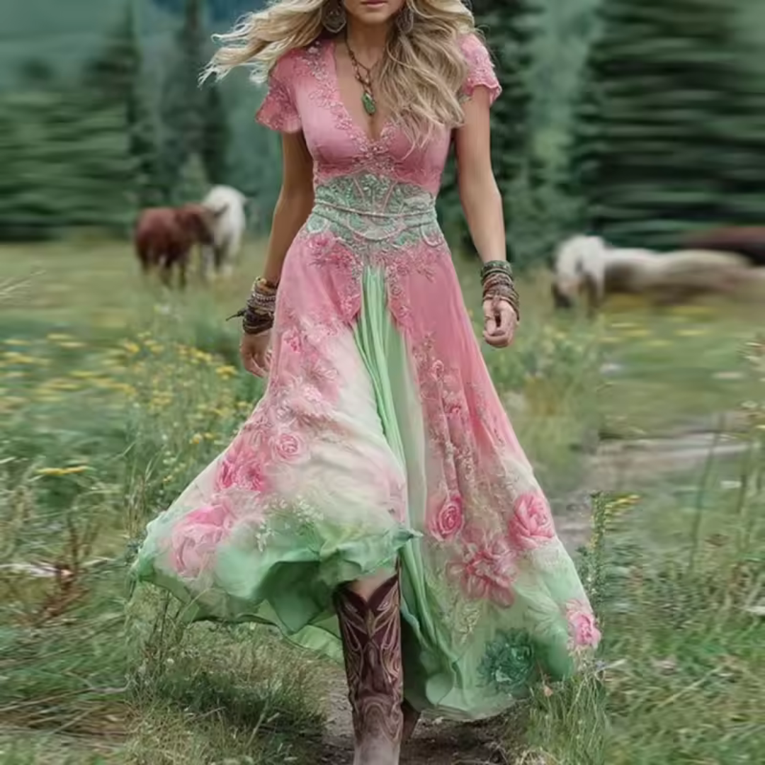Campestre · Vestido bordado floral entallado – Silvia Morel