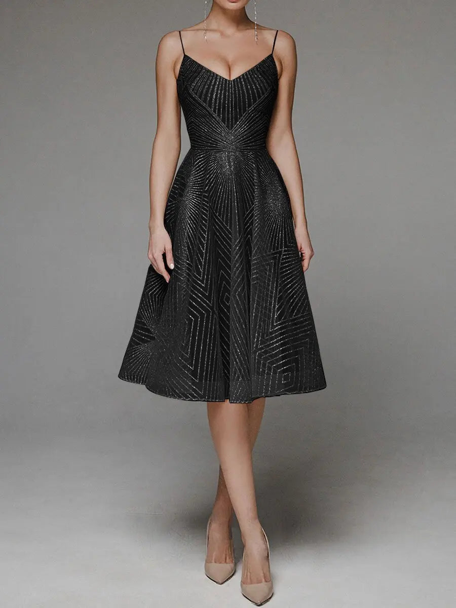 Marlen · Vestido midi de lentejuelas geométricas – Silvia Morel