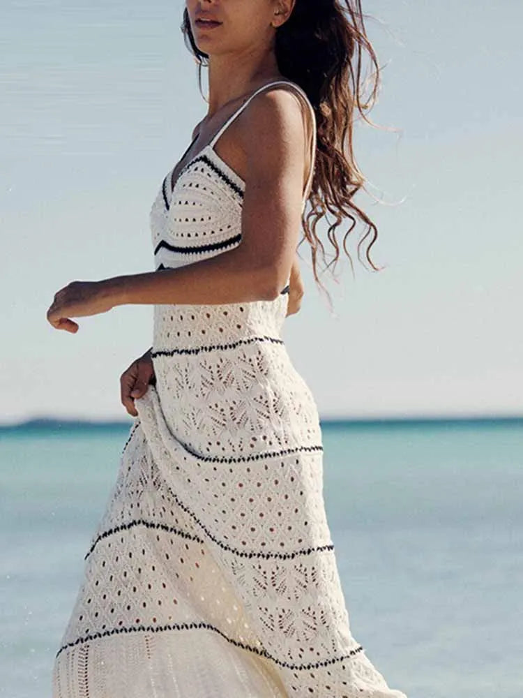 Minerva · Vestido largo blanco de punto fino – Silvia Morel
