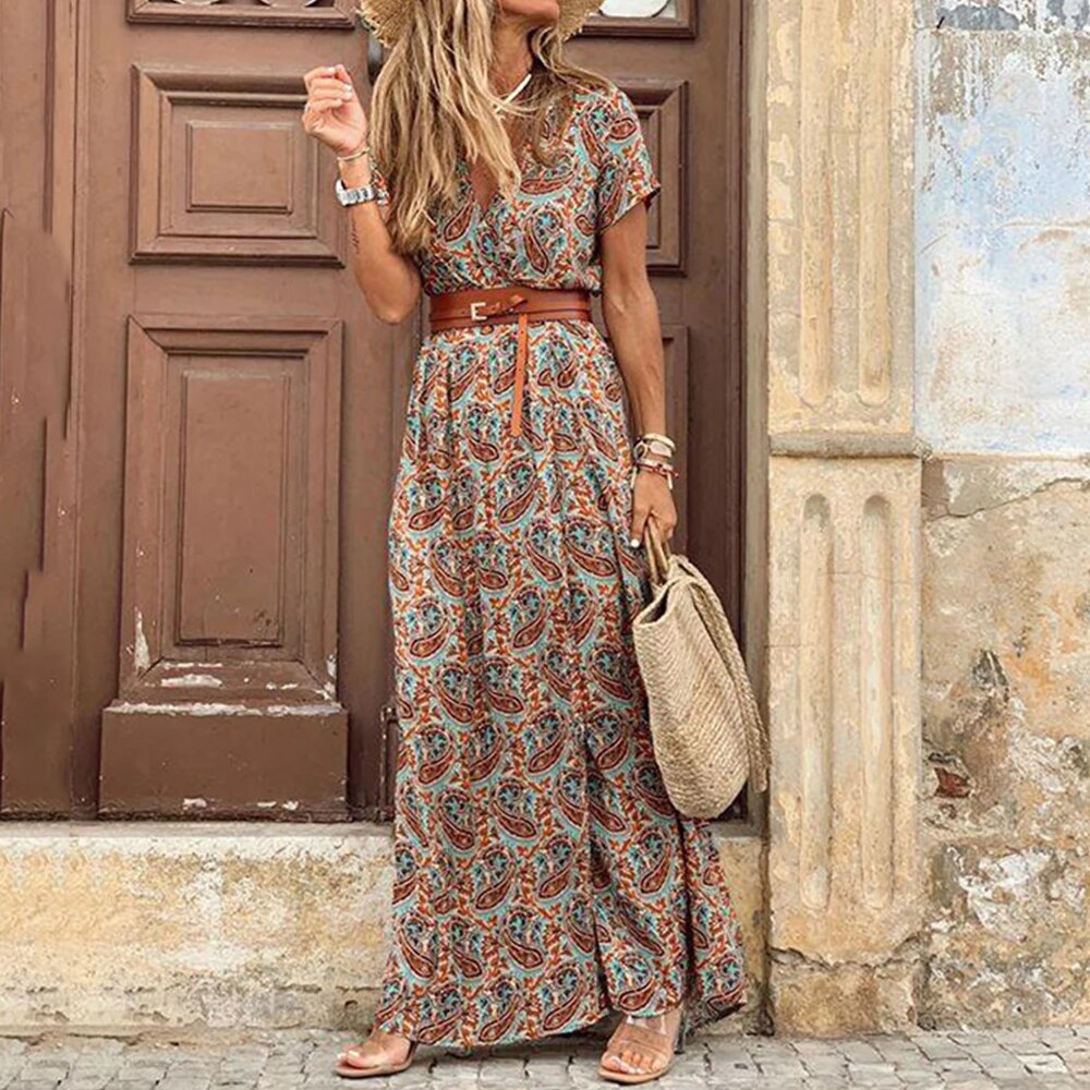 Clotilde · Vestido bohemio en tonos tierra – Silvia Morel