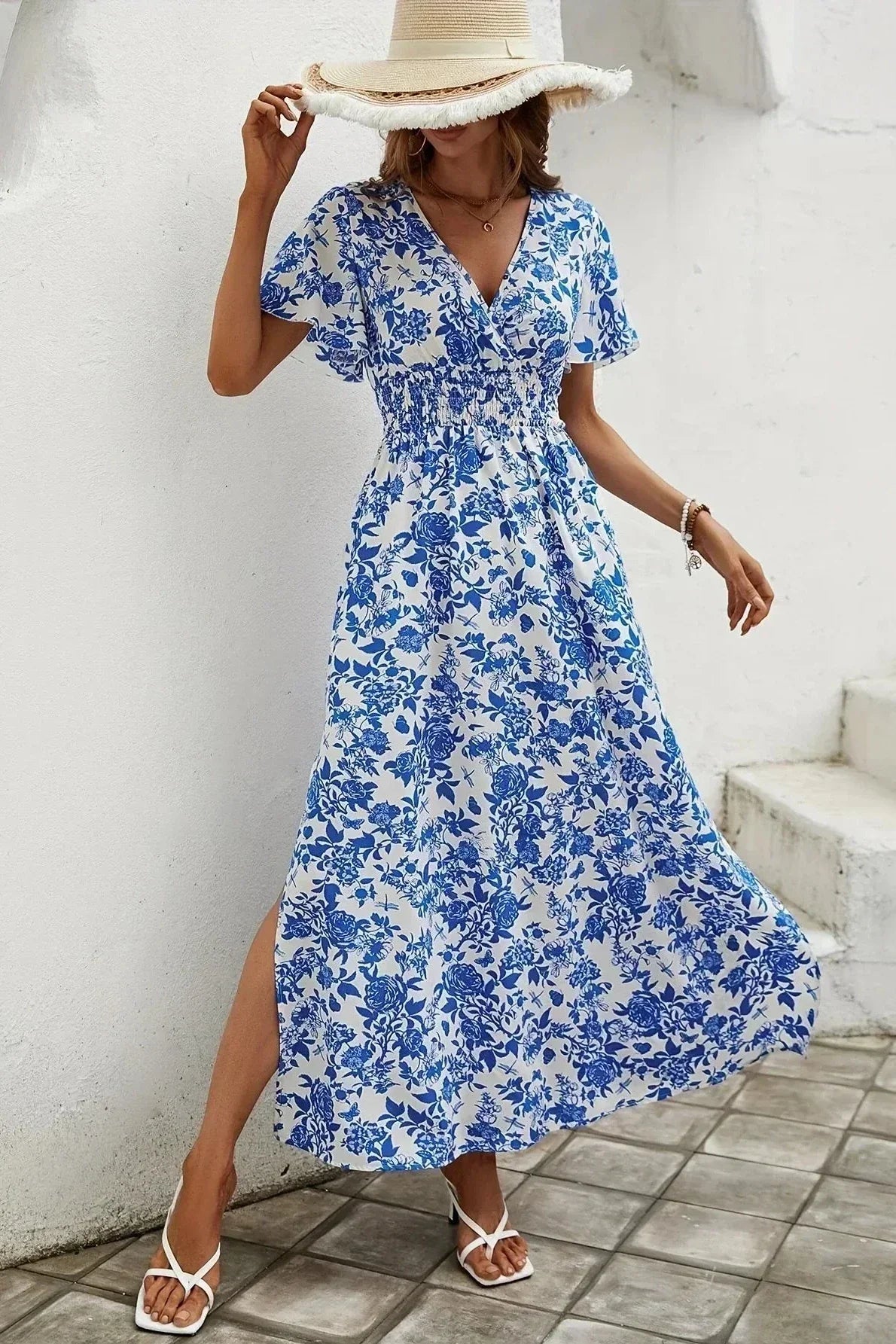Azulejo · Vestido largo floral bohemio azul – Silvia Morel
