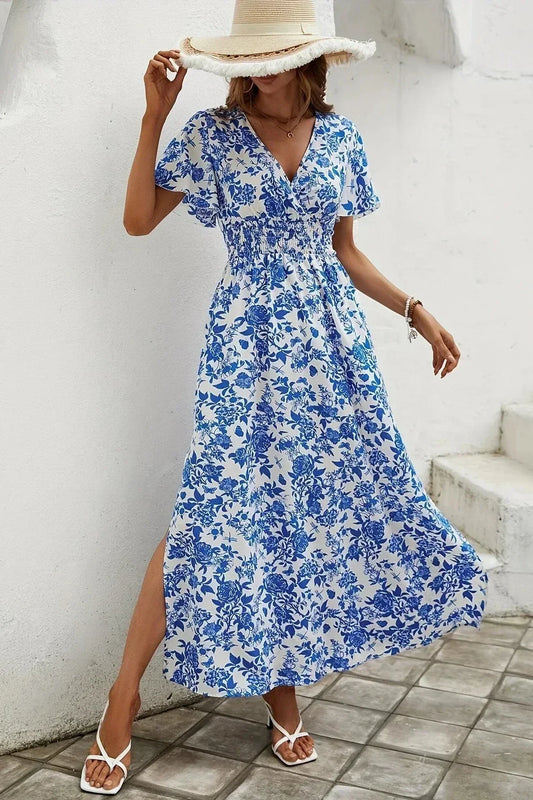 Azulejo · Vestido largo floral bohemio azul – Silvia Morel