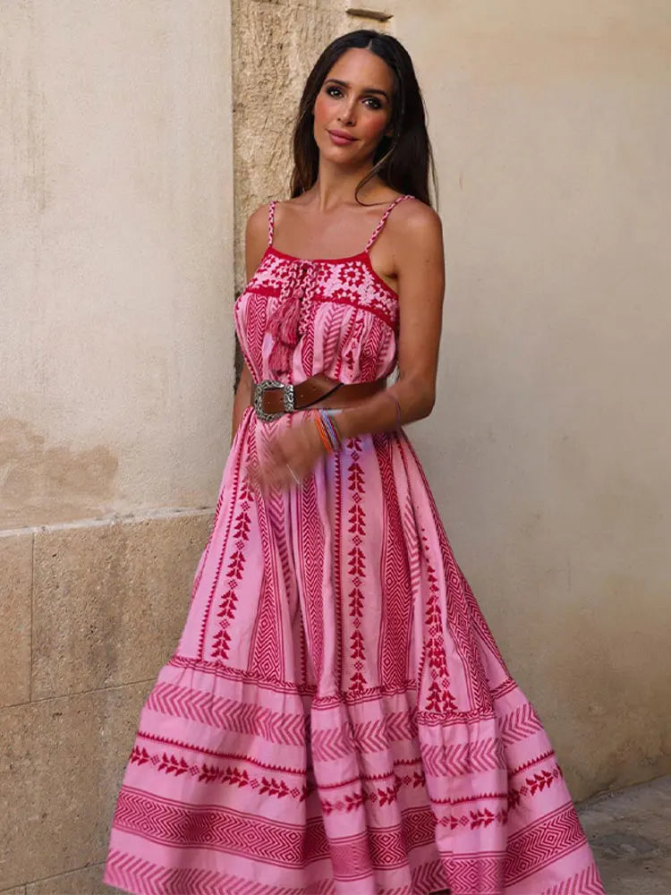 Soledad · Vestido largo bordado rosa – Silvia Morel