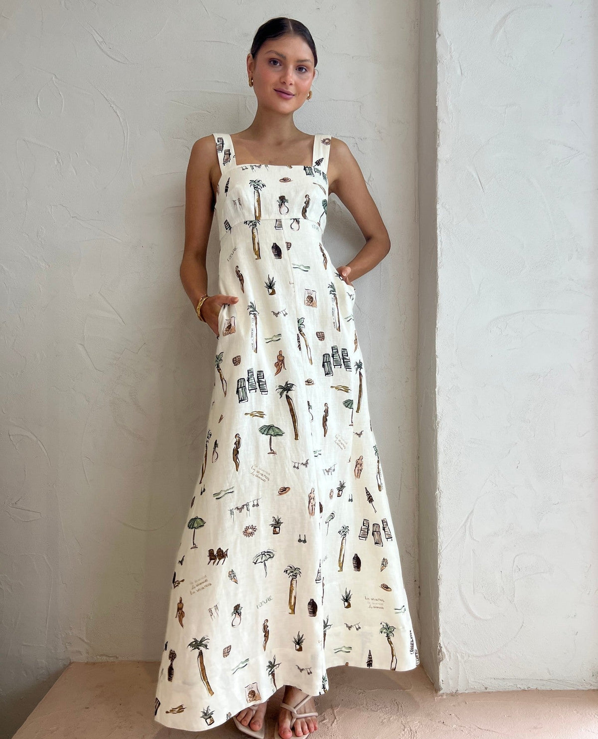 Veraniega · Vestido largo blanco estampado – Silvia Morel