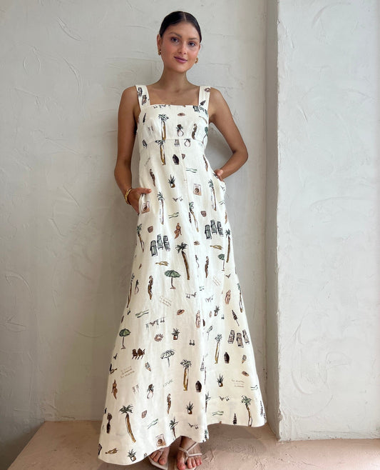 Veraniega · Vestido largo blanco estampado – Silvia Morel