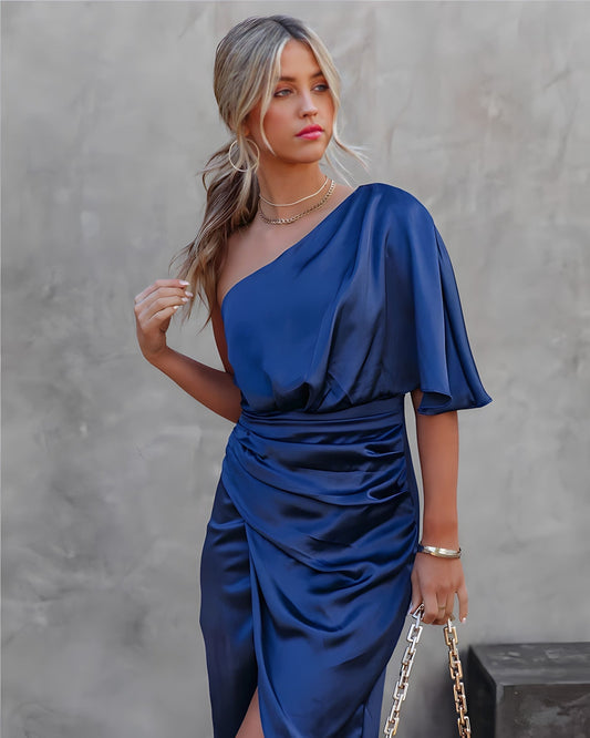 Daniela · Vestido largo plisado de una manga – Silvia Morel