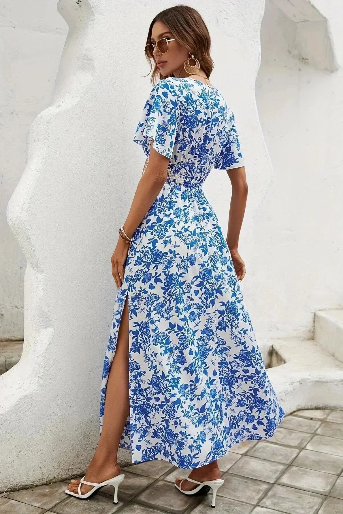 Azulejo · Vestido largo floral bohemio azul – Silvia Morel