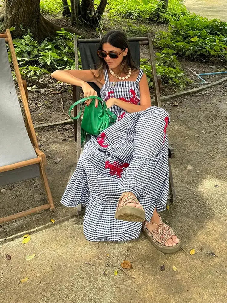Paz · Vestido largo de cuadros playero – Silvia Morel