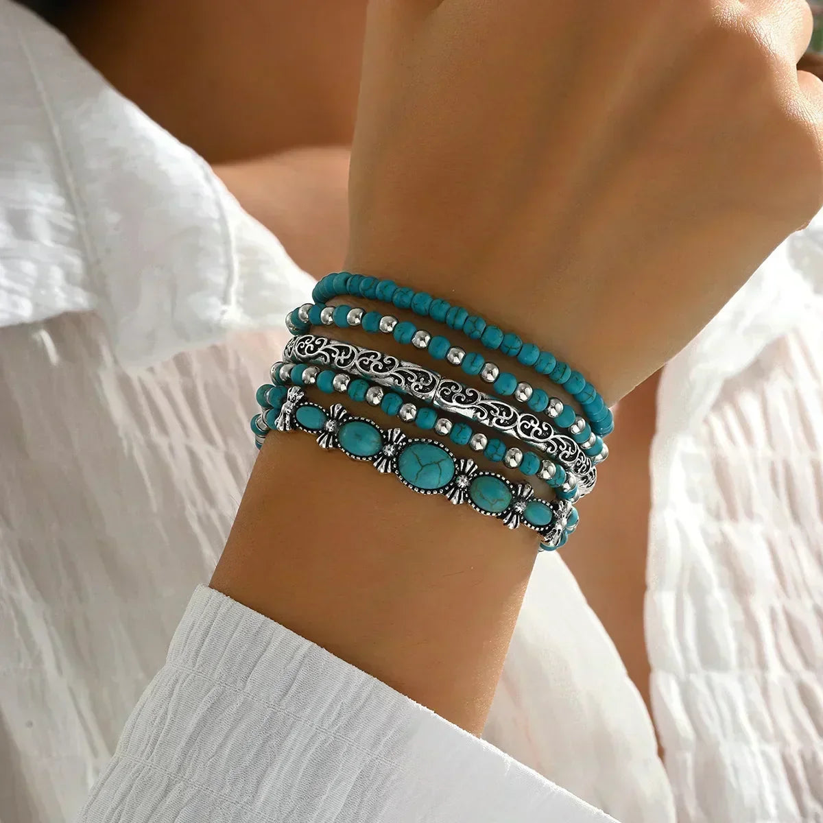 Turquesa · Set de 5 pulseras boho – Silvia Morel